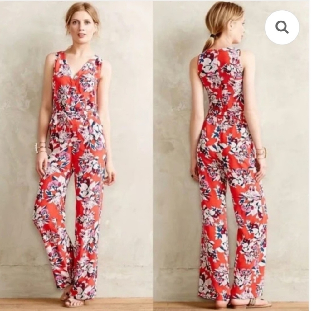 Yumi Kim Red Floral Straight-Leg Jumpsuit